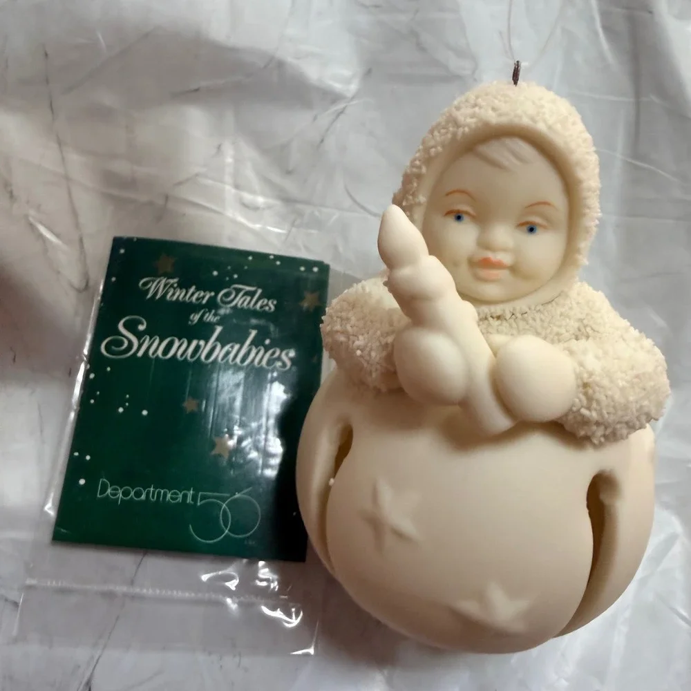 Department 56 Snowbabies Winter Tales Jingle Bell Snowbaby Ornament Bisque 3in